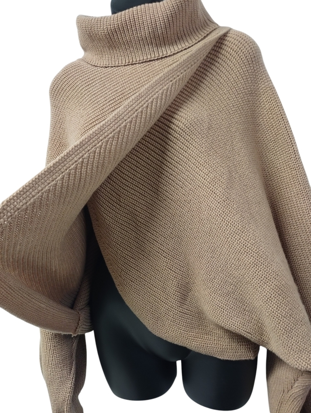 Cider Plus Size 4XL Solid High Neck Tulip Hem Knit Wrap Sweater Tan Camel NWOT - Picture 4 of 9